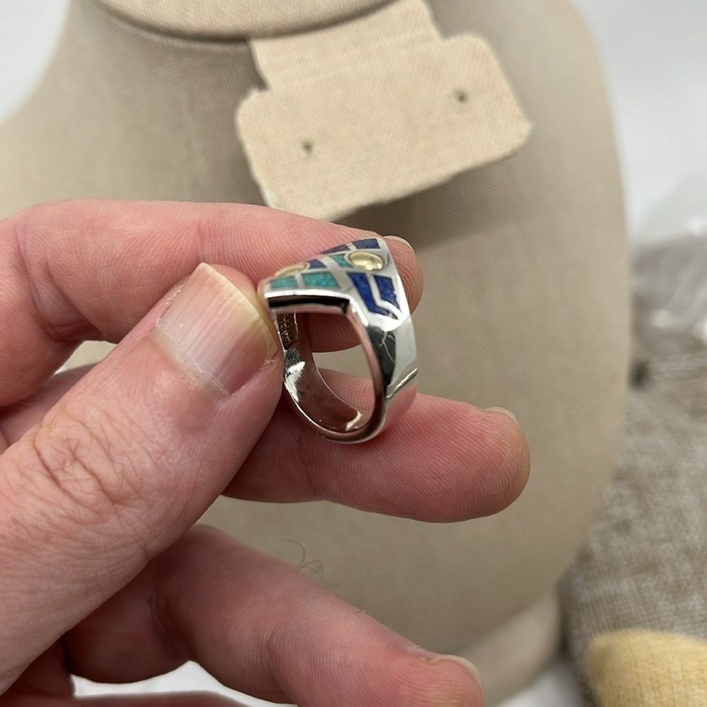 ๐ Vintage CCO Coleman Turquoise Lapis Ring - Silver, 14K, Size 7 - Picture 8 of 15